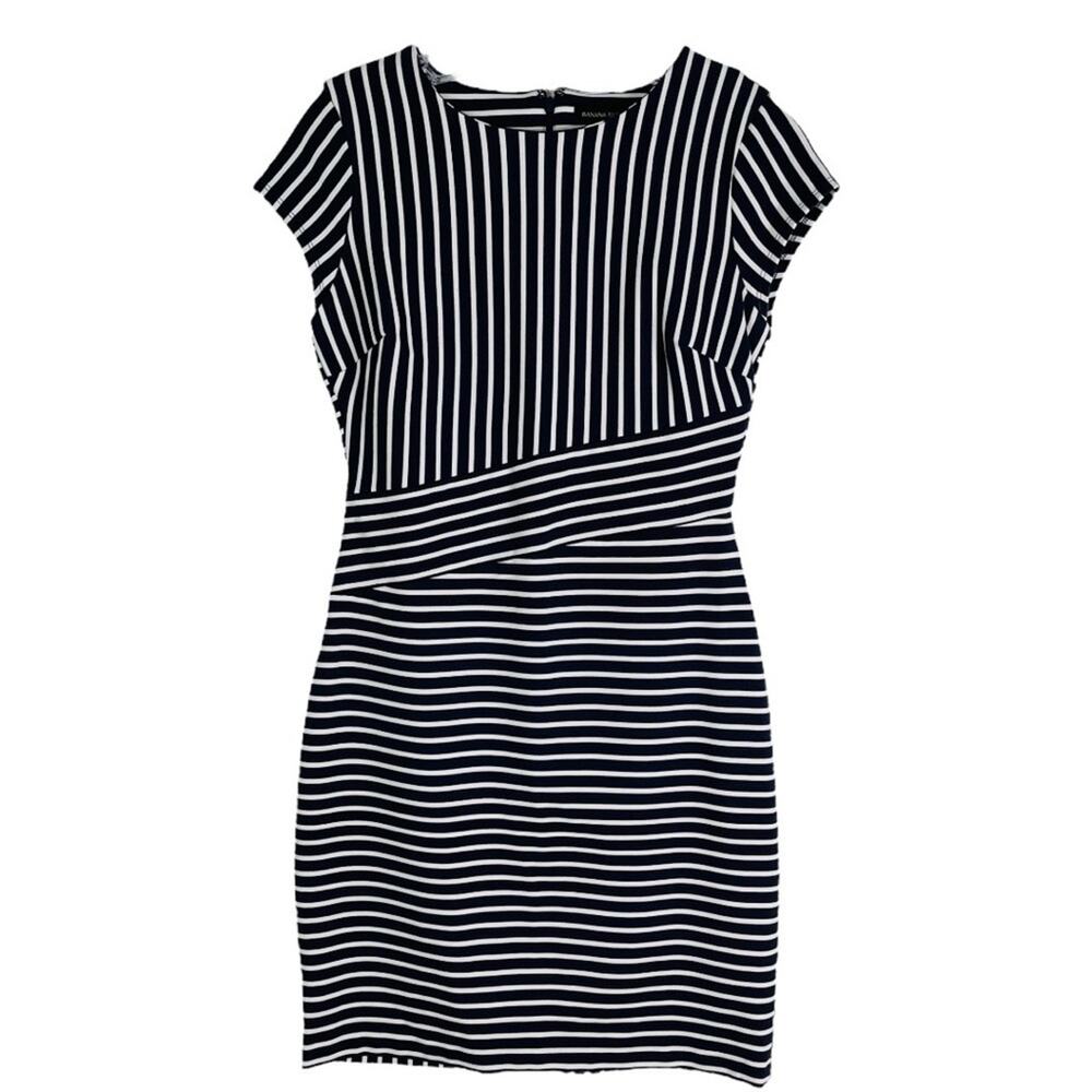 Banana Republic blue white striped stretchy midi pencil coastal dress 6P